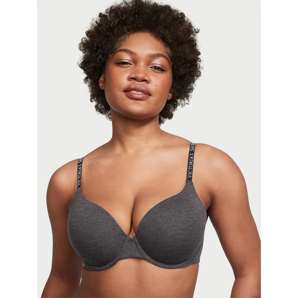 Victorias Secret Bombshell Push-Up Bra Dark Grey Logo Strap 34C NWT 317082